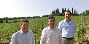 Da sinistra: Christophe Ollivier, Denis Dubourdieu e Domenico Zonin al Castello di Albola